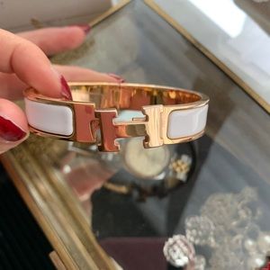 Authentic Hermes Clic H Bracelet in White and Gold